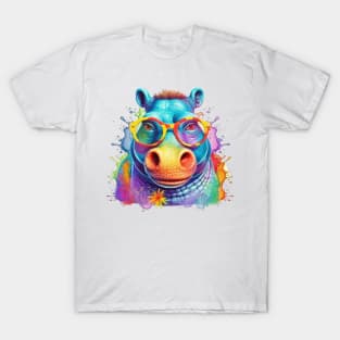 Colorful Hippo with Glasses T-Shirt